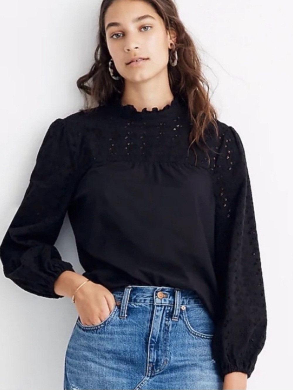 Madewell Pieced Eyelet Mockneck Ruffle Top Size M Cottagecore Chic Romantic